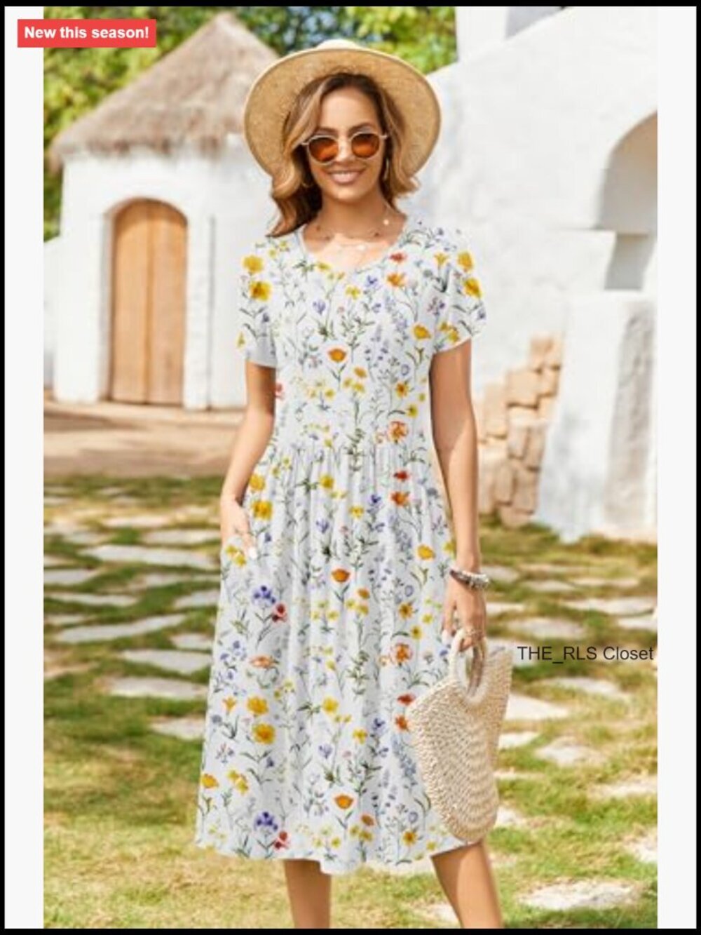 Women Summer Short Sleeve Midi Dress with Pockets Casual A-Line Flowy T-Shirt - Picture 3 of 5